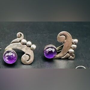 Vintage Felipe Martinez Sterling Silver and Amethyst Vintage Screw-back Earrings